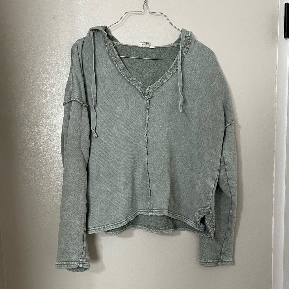 White Crow (BKE) Sage Green Distressed Hooded Sweatshirt Pullover